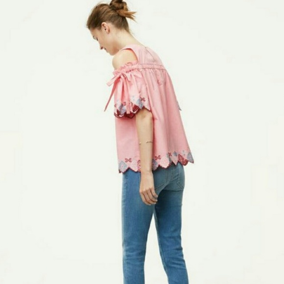 Ann Taylor LOFT Pink Cold Shoulder Embroidered Top - Picture 6 of 6